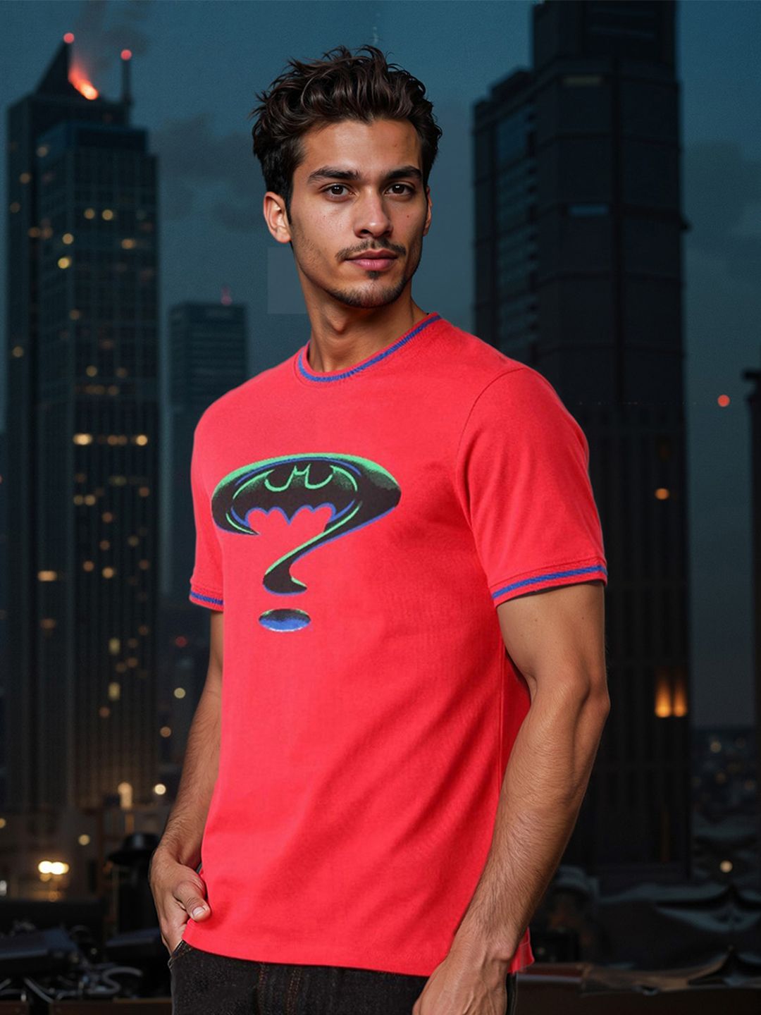 The Indian Garage Co Men Batman Graphic Printed Round Neck Cotton Slim Fit T-shirt
