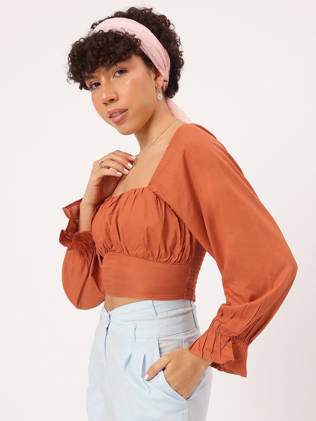 DressBerry Ruched Smocked Back Crop Top