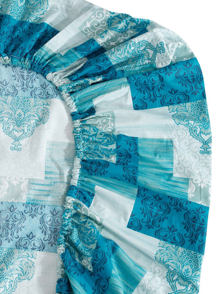 KLOTTHE Blue Printed 400 TC Pure Cotton Super King Bedsheet With 2 Pillow Cover