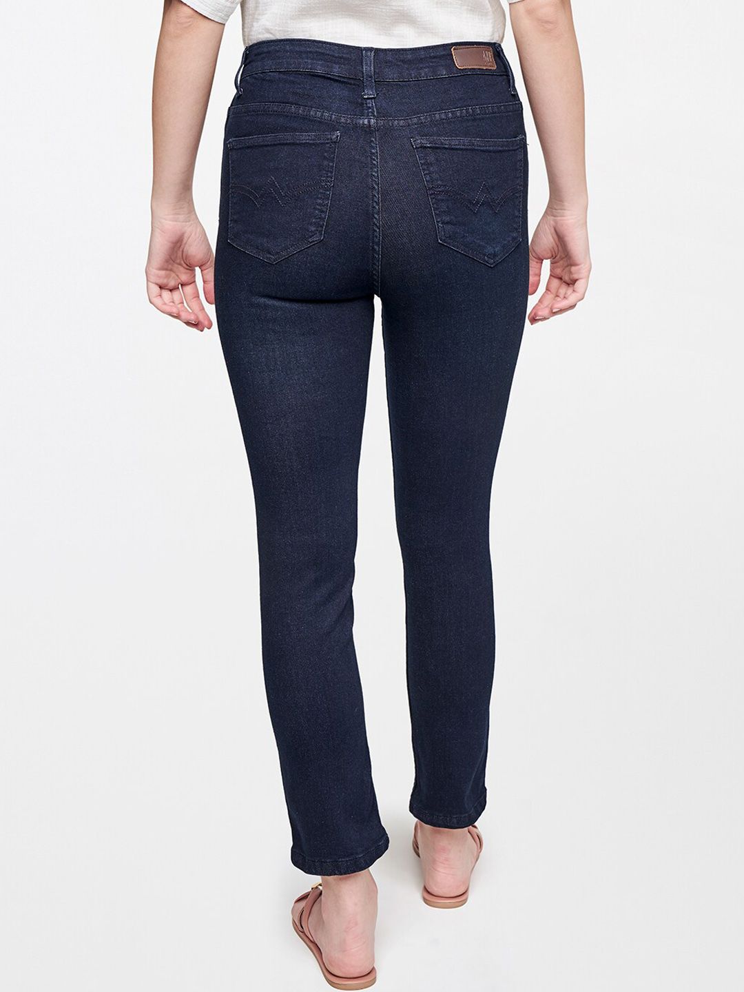 AND Women Blue Solid Straight Cropped Fit Trousers