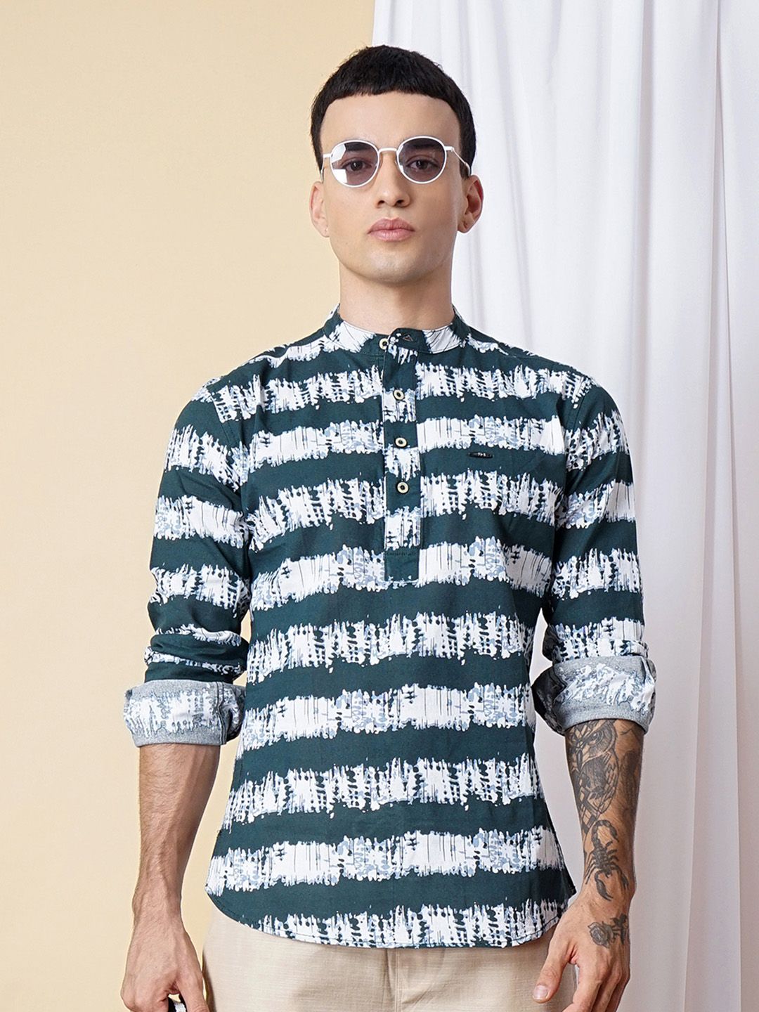 The Indian Garage Co Men Teal Blue Printed Casual Cotton Shirt