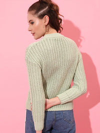 STREET 9 Women Green Acrylic Cable Knit Pullover Sweater
