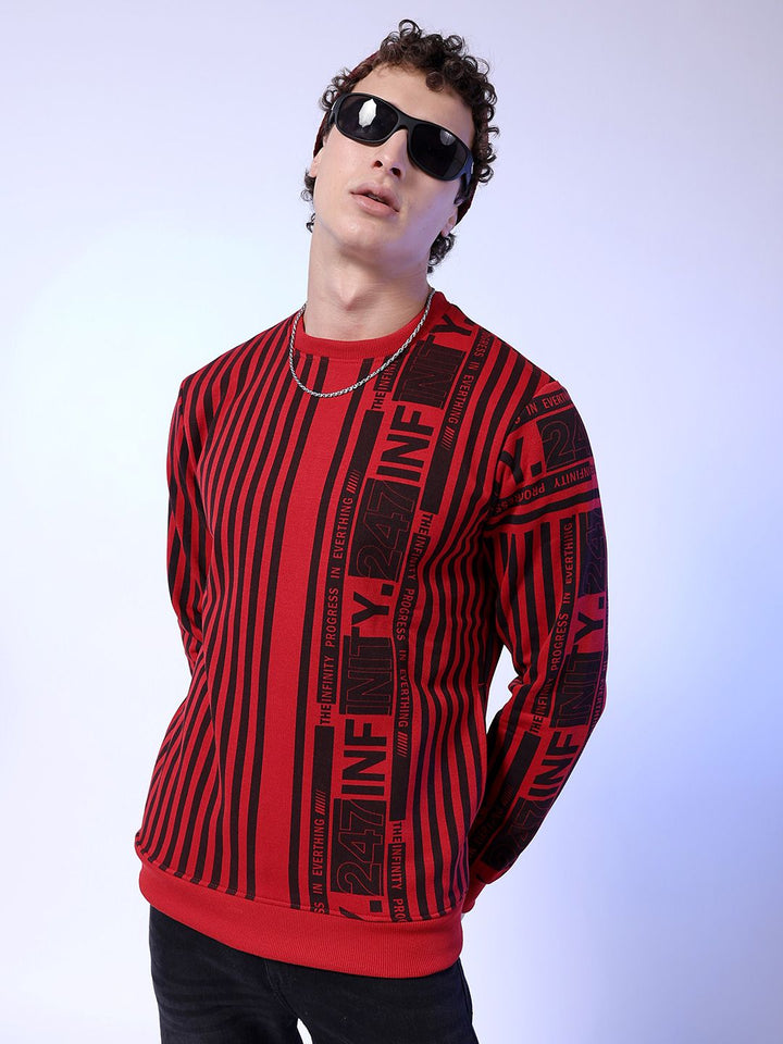 The Indian Garage Co Men Round Neck Striped Pullover Sweatshirt