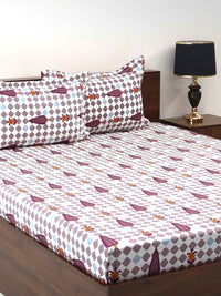 BOMBAY DYEING Cardinal White Floral 120 TC Cotton Queen Bedsheet Set-2.24 m X 2.54 m