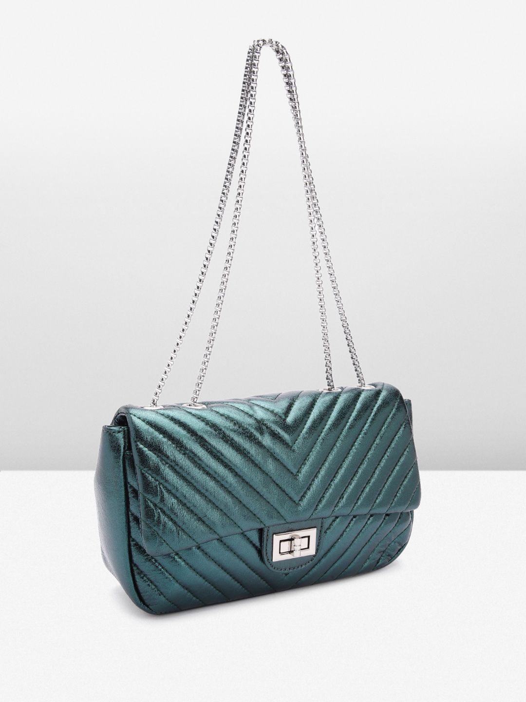 Lino Perros Textured Quilted Detail Structured Sling Bag with Sheen Effect