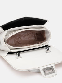 Lino Perros Women Striped Structured Satchel Bag with Quilted Detail