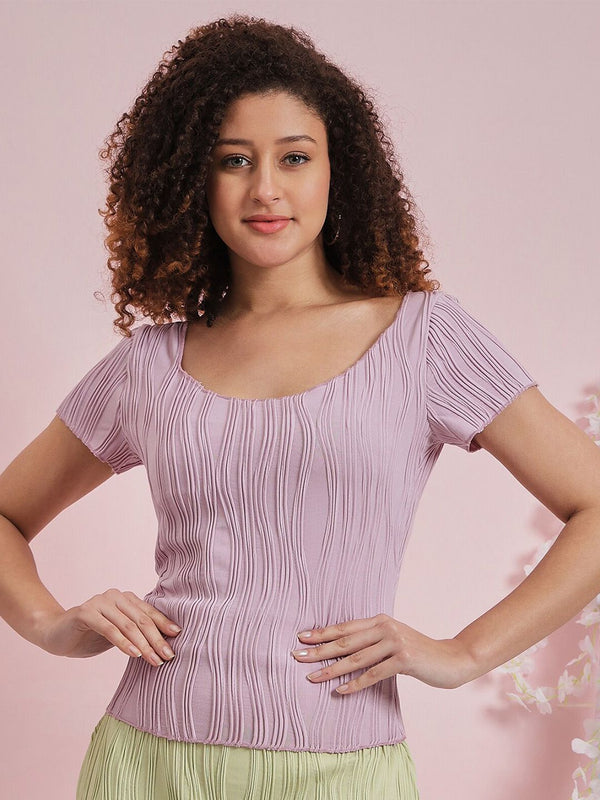 Athena Round Neck Short Sleeves Textured Top