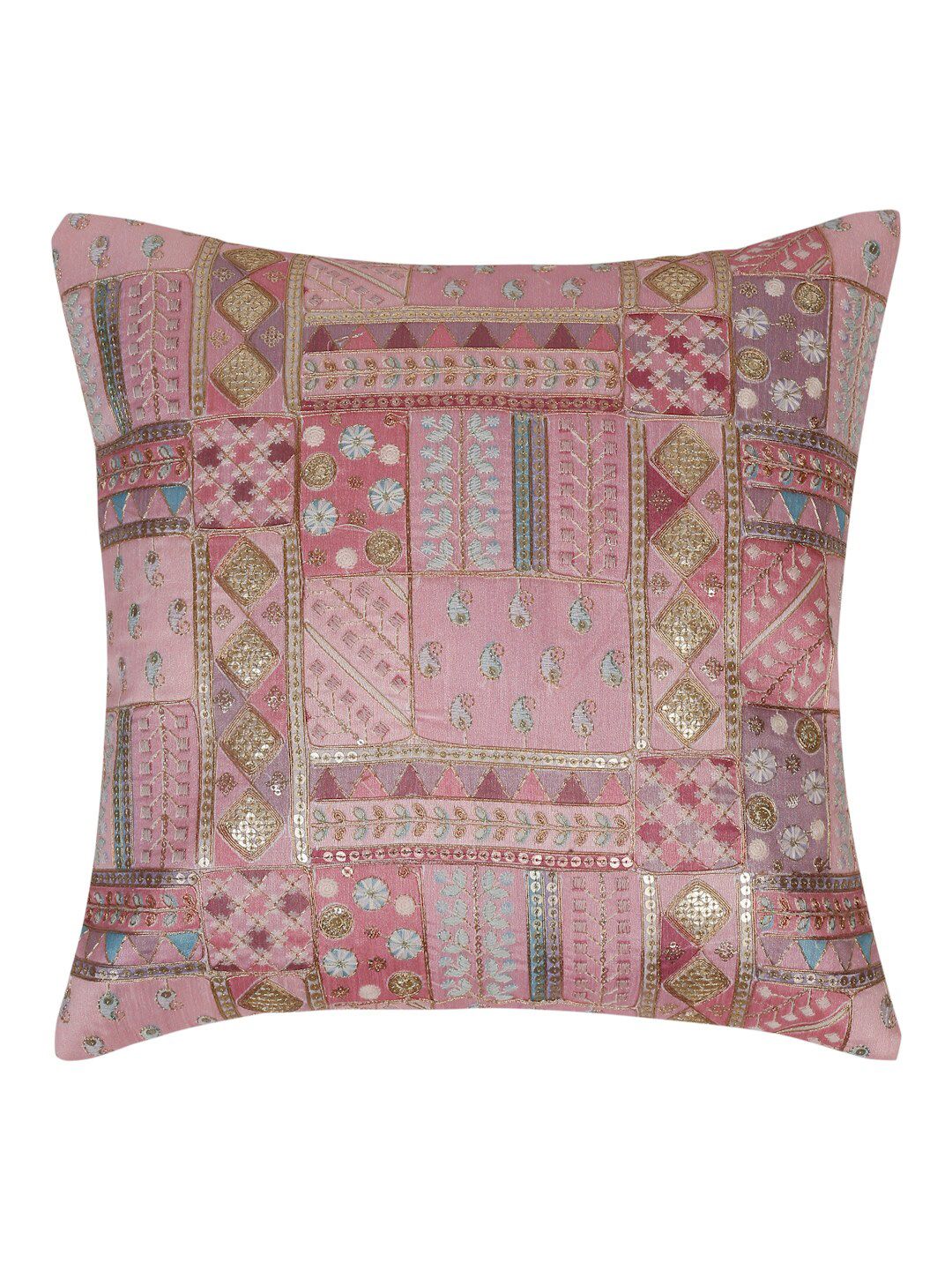 HOSTA HOMES Pink & Blue 2 Pieces Embellished Square Cushion Covers