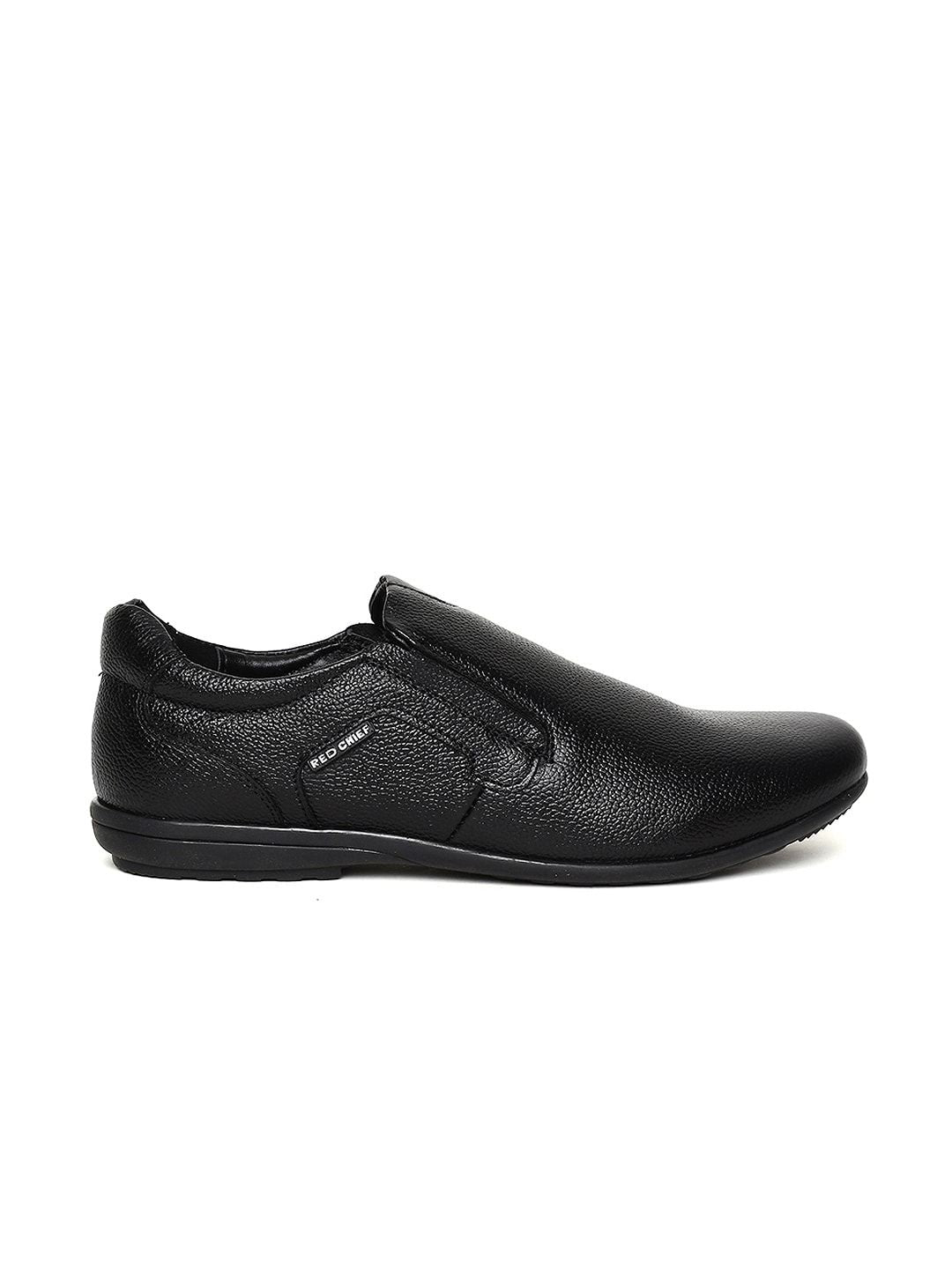 Red Chief Men Black Leather Slip-On Sneakers