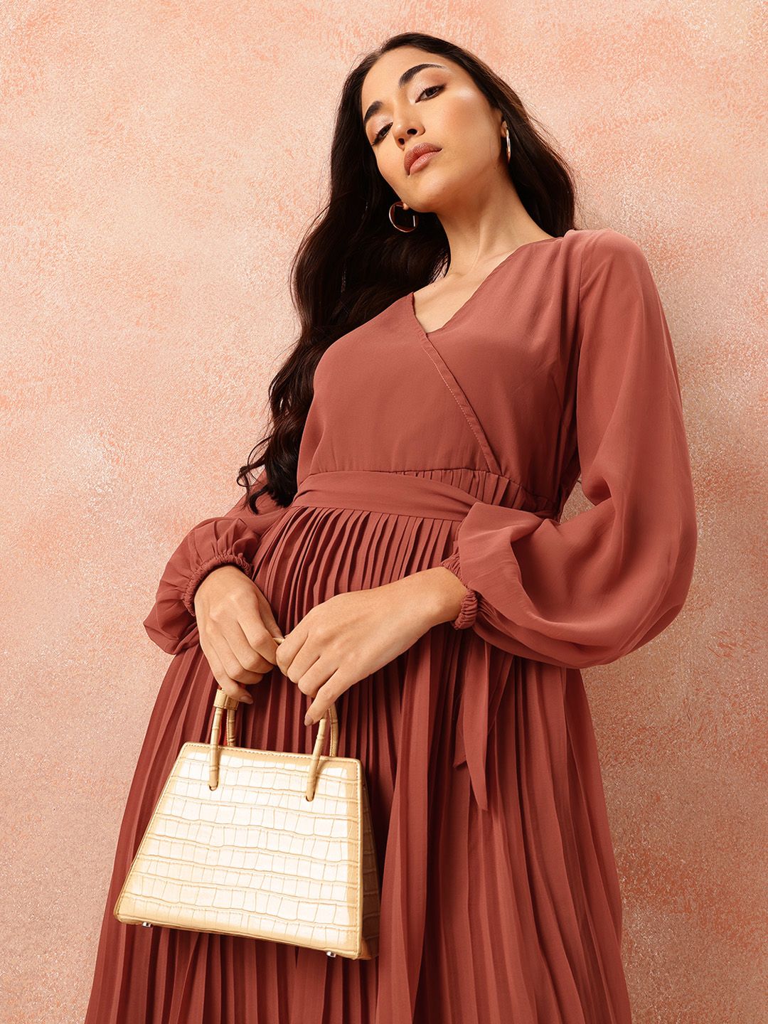 all about you Box Pleats Wrap Dress with Belt