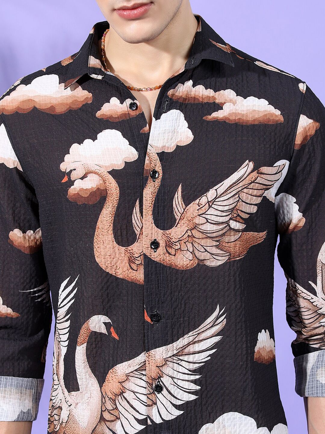 The Indian Garage Co Men Relaxed Fit Conversational Print Textuted Resortwear Shirt