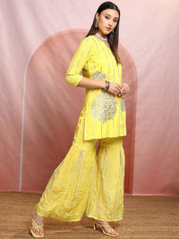 Vishudh Women Gotta Patti Pure Cotton Kurta with Sharara & With Dupatta