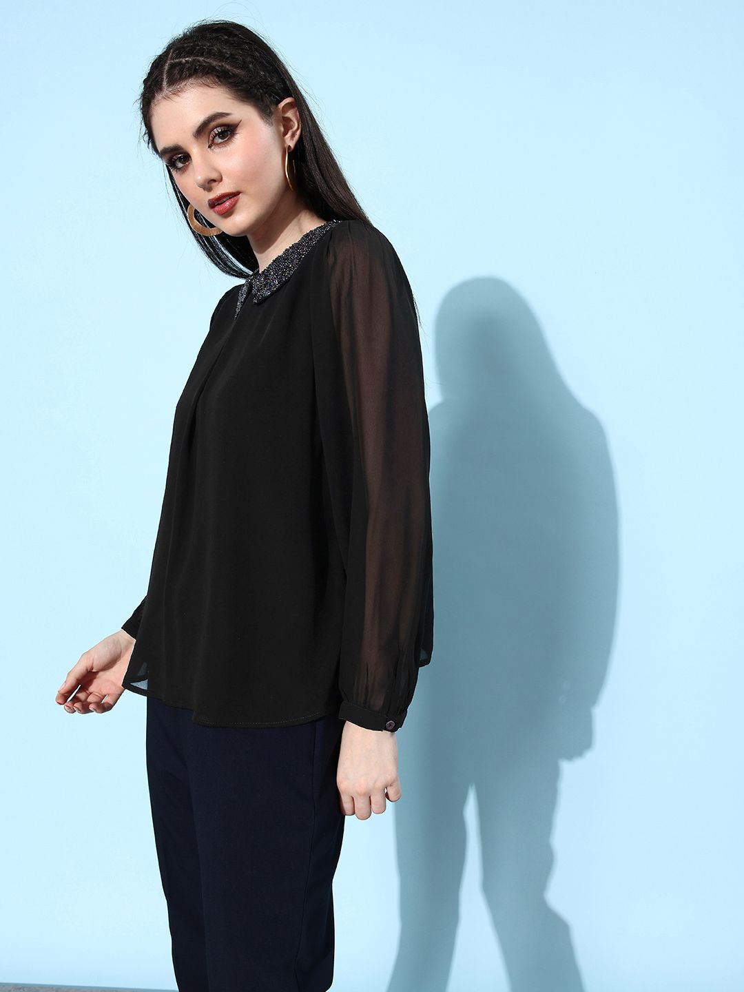 QUIERO Black Peter Pan A-Line Top