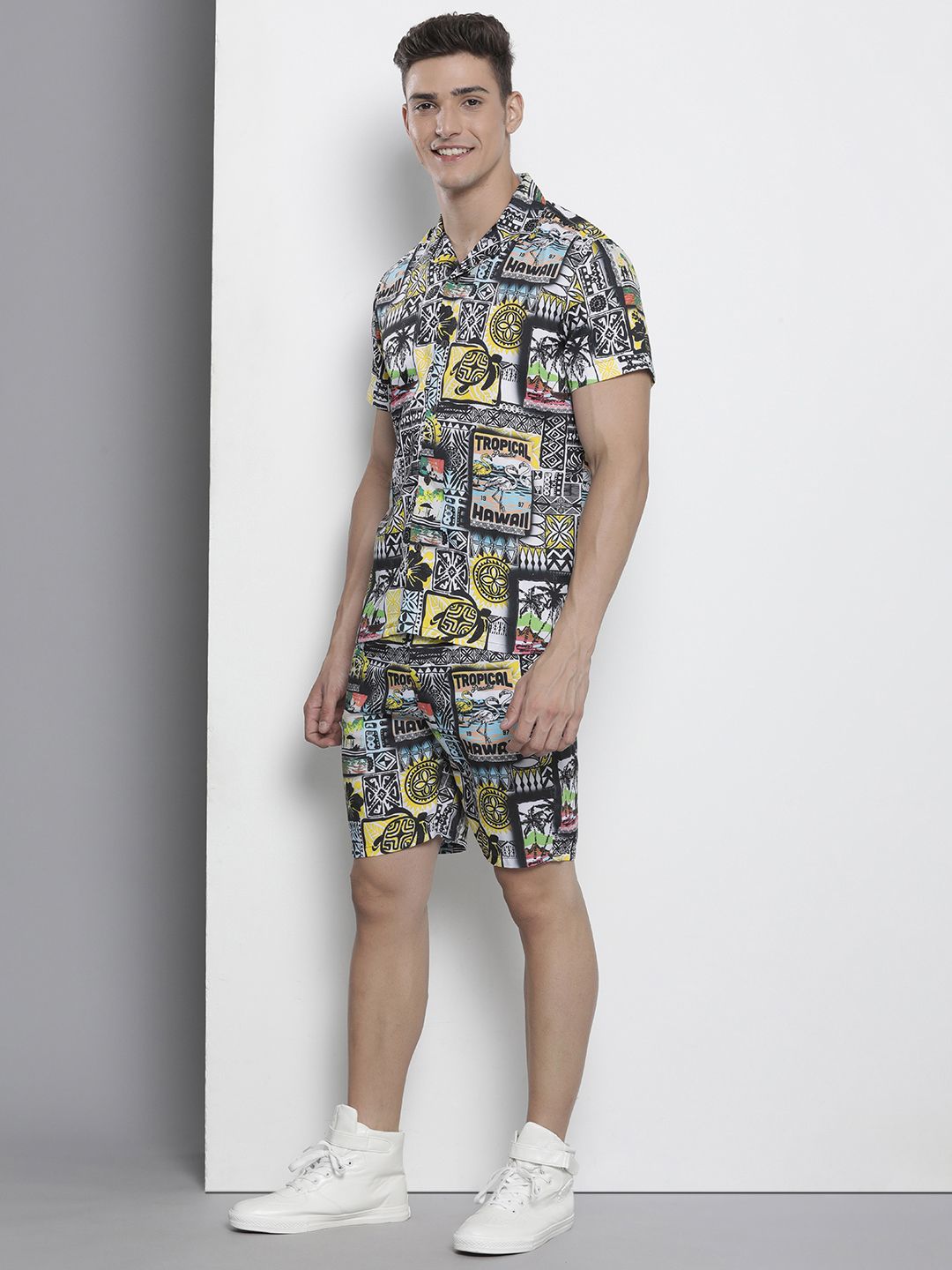 The Indian Garage Co Men Tropical Printed Short with Shirt