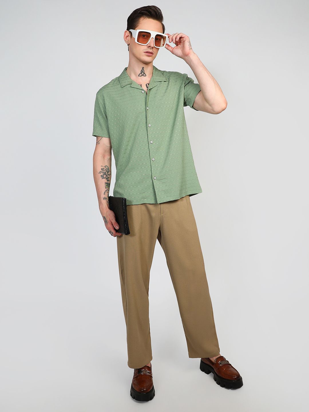 Campus Sutra Men Comfort Opaque Cuban Collar Creased Casual Shirt