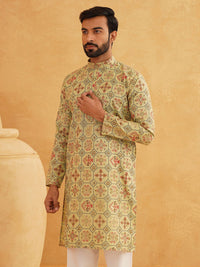 SOJANYA Geometric Printed Band Collar Leher Regular Cotton Straight Kurta