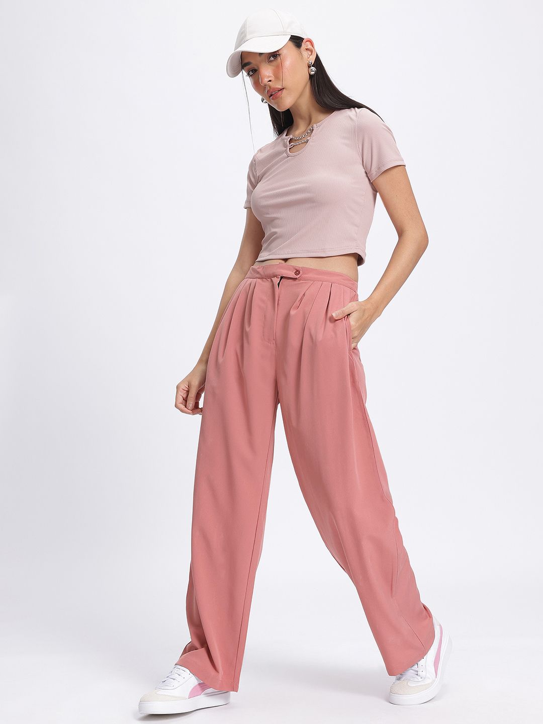 DressBerry Women Polished Pleats Regular Trouser