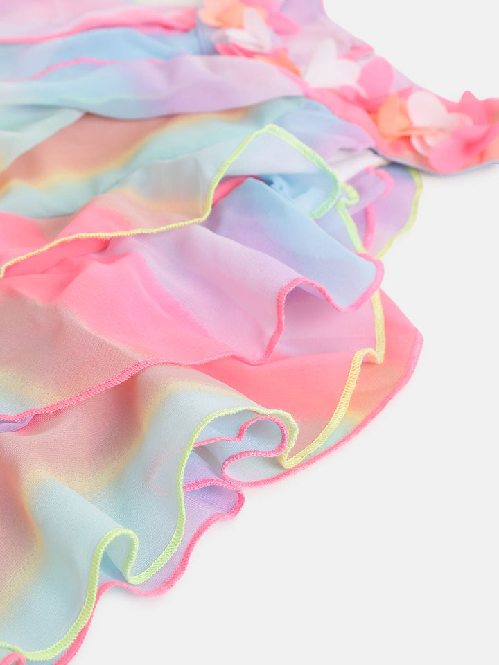 Nauti Nati Girls Pink & Blue Dyed Ruffled A-Line Dress