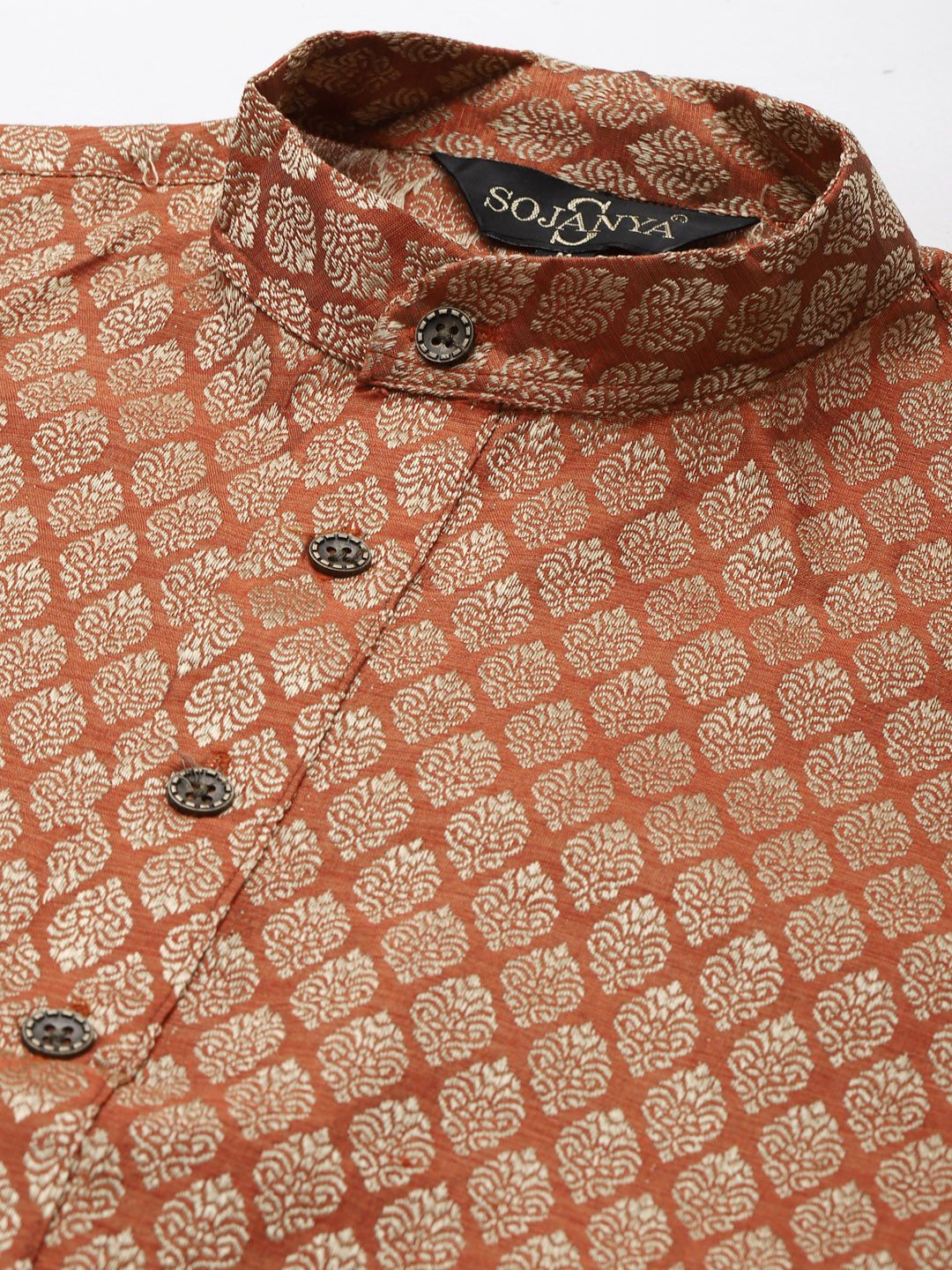 SOJANYA Men Orange Ethnic Motifs Kurta with Churidar with Nehru Jacket