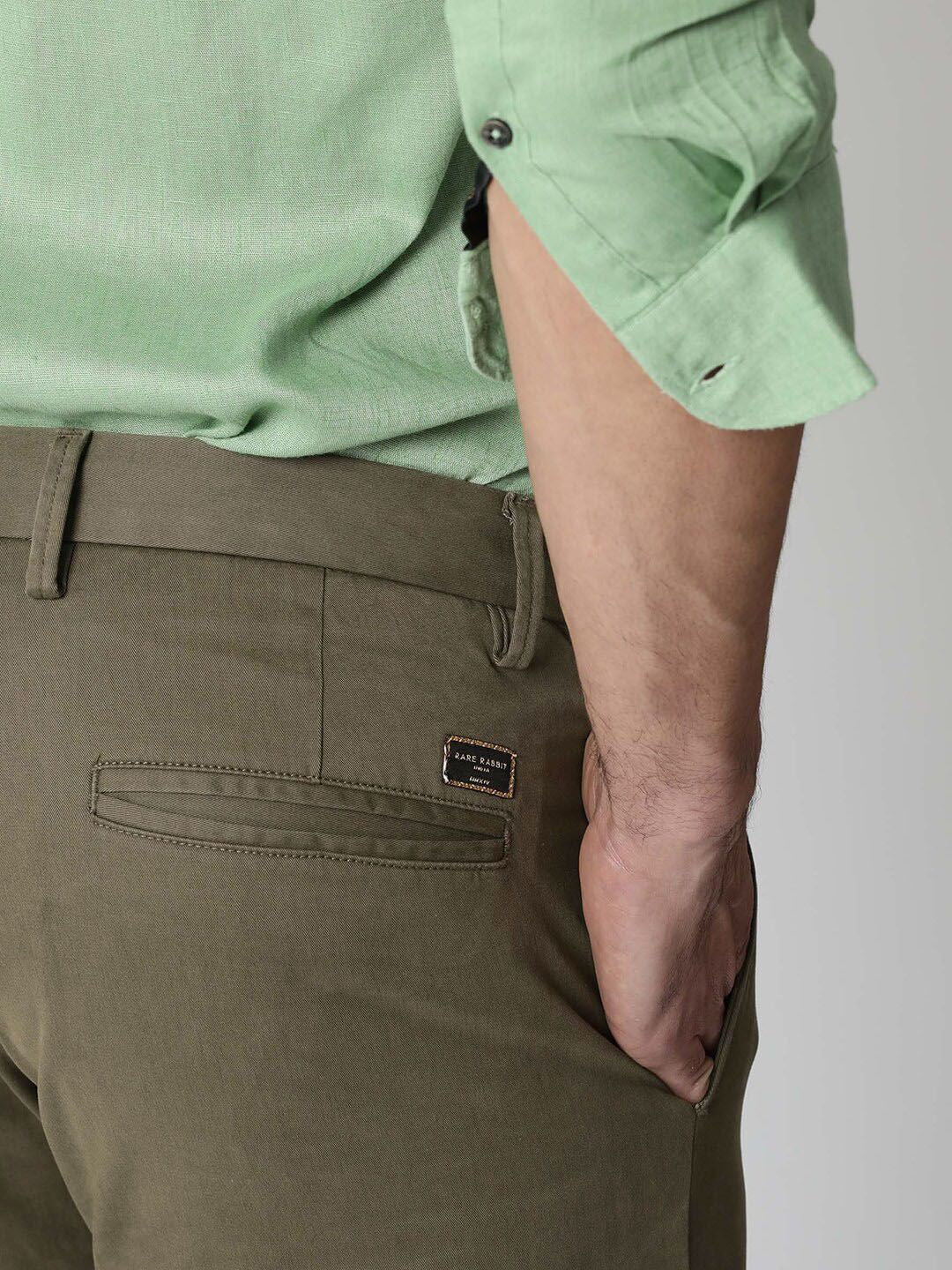 RARE RABBIT Men Cloveys Slim Fit Mid-Rise Cotton Trouser