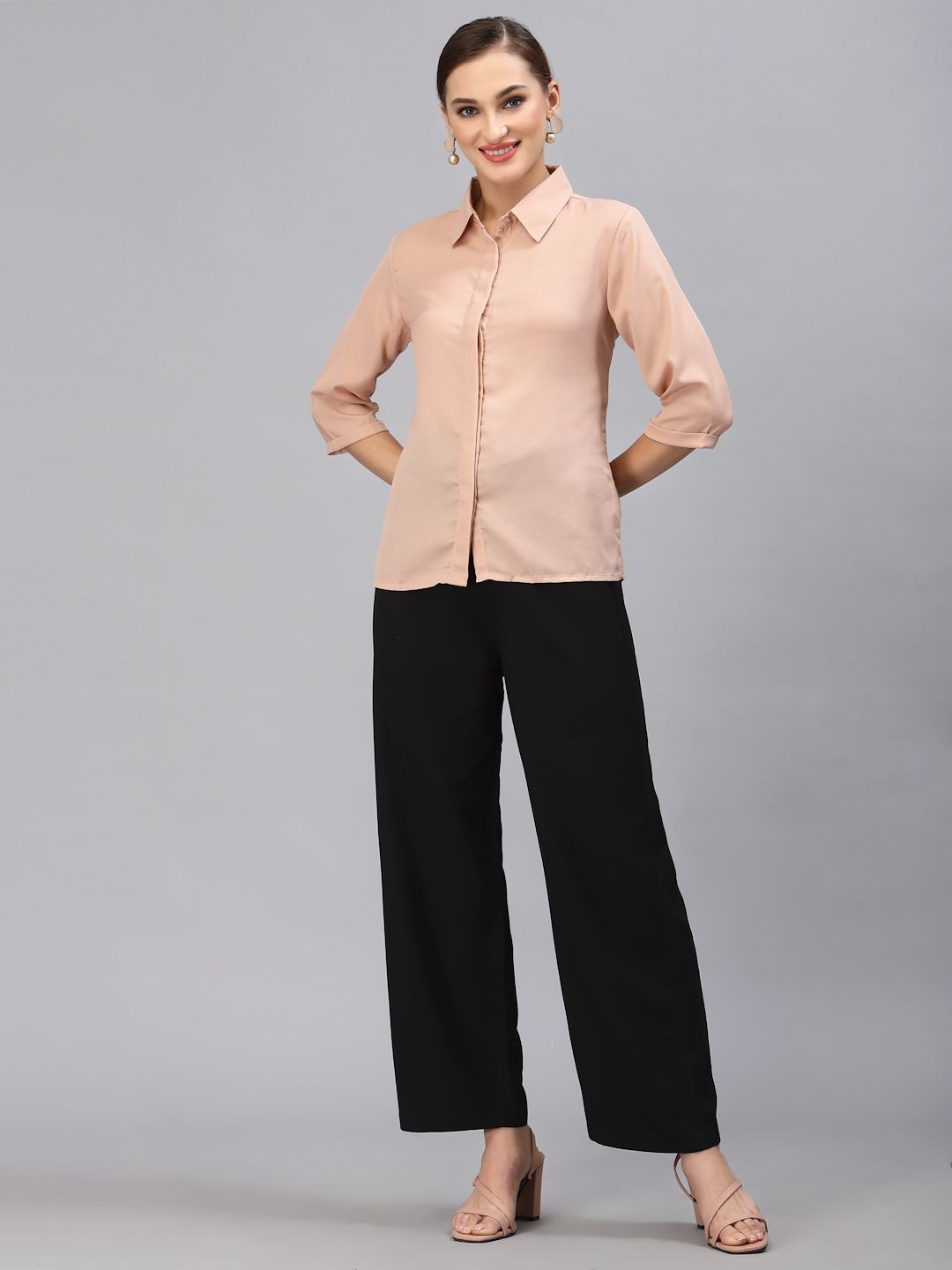 Style Quotient Women Nude-Coloured Solid Smart Casual Shirt