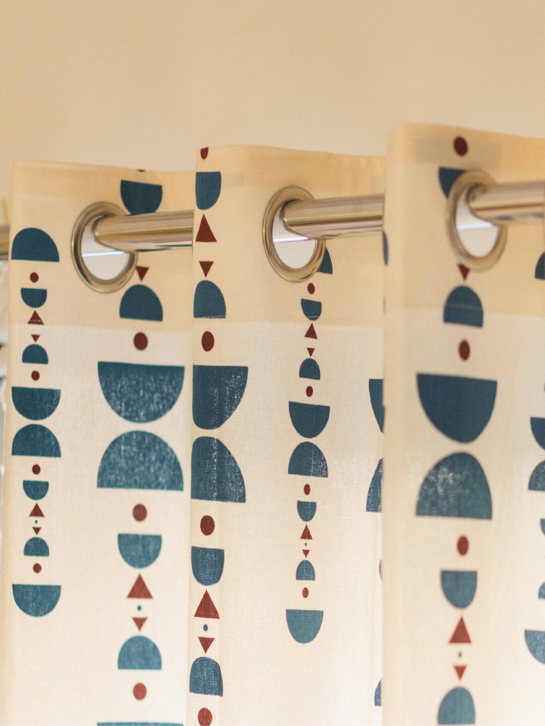 URBAN SPACE White & Blue Geometric Cotton Long Door Curtain
