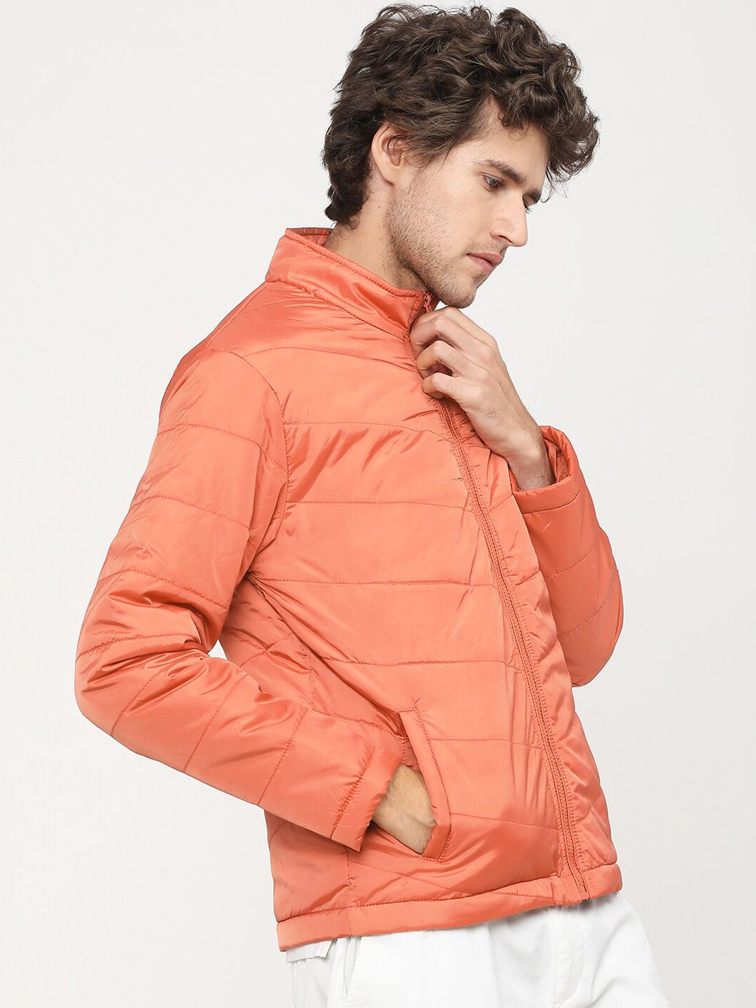 HIGHLANDER Men Orange Padded Jacket with Patchwork
