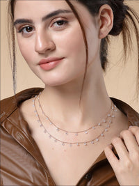 PRIONI 925 Sterling Silver Rose Gold-Plated CZ Beads Necklace