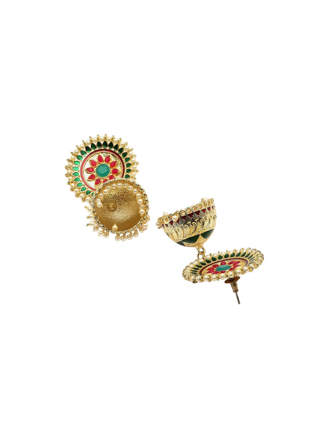 Anouk Red Gold-Plated Stone Studded & Beaded Dome-Shaped Jhumkas