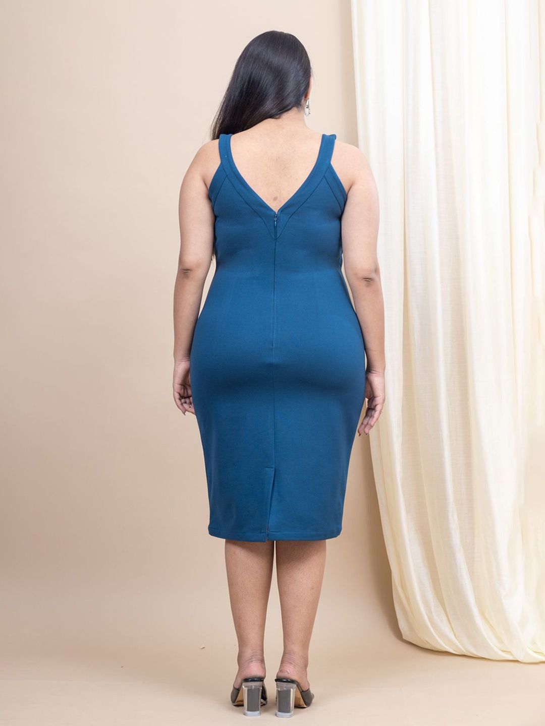 Mamicha Women V-Neck Cotton Plus Size Bodycon Knee Length Dress