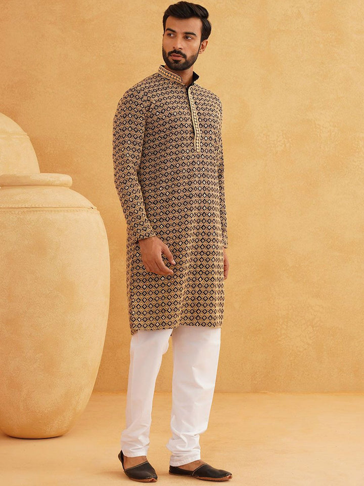 SOJANYA Geometric Embroidered Regular Sequinned Pure Cotton Kurta With Churidar