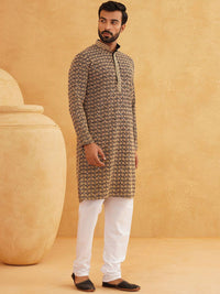 SOJANYA Geometric Embroidered Regular Sequinned Pure Cotton Kurta With Churidar