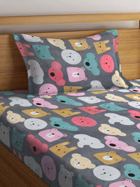 KLOTTHE Grey & Pink Printed 300 TC Dilengkapi Cadar Bujang & 1 Sarung Bantal