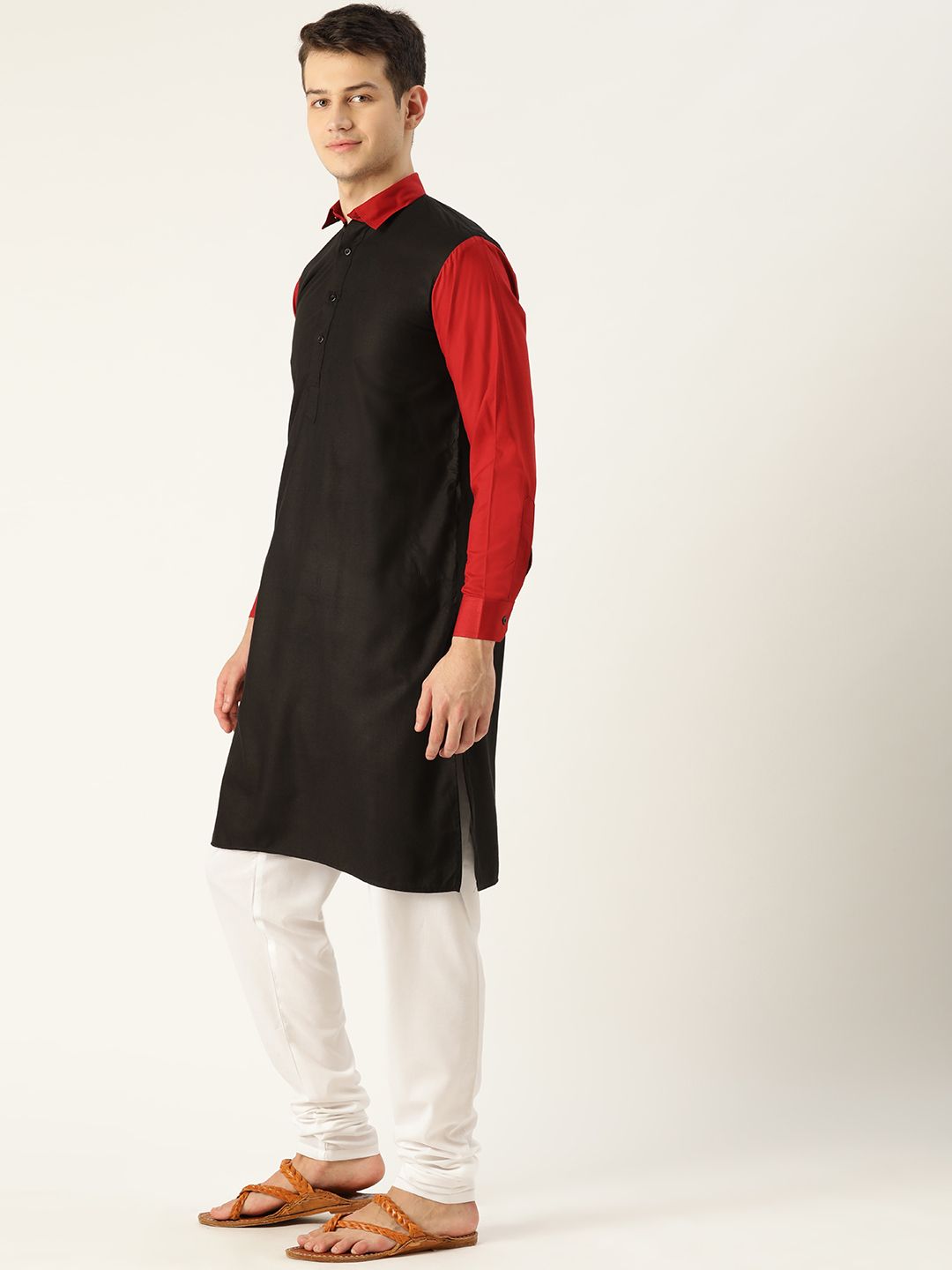 SOJANYA Lelaki Hitam Solid Kurta Lurus