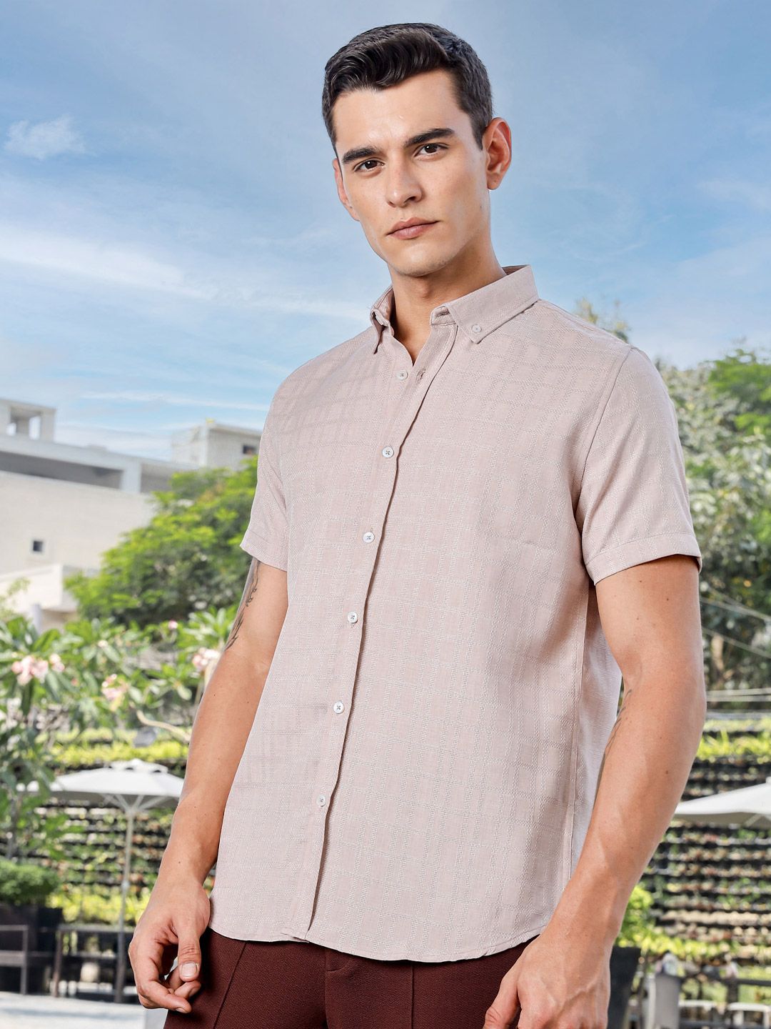Thomas Scott Men Premium Fit Button-Down Collar Textured Casual Shirt