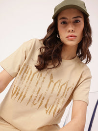 DressBerry Cotton Terry Typography Printed T-Shirt & Trouser Co-Ords