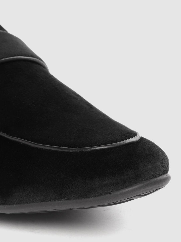 House of Pataudi Men Black Velvet Finish Handcrafted Slip-Ons
