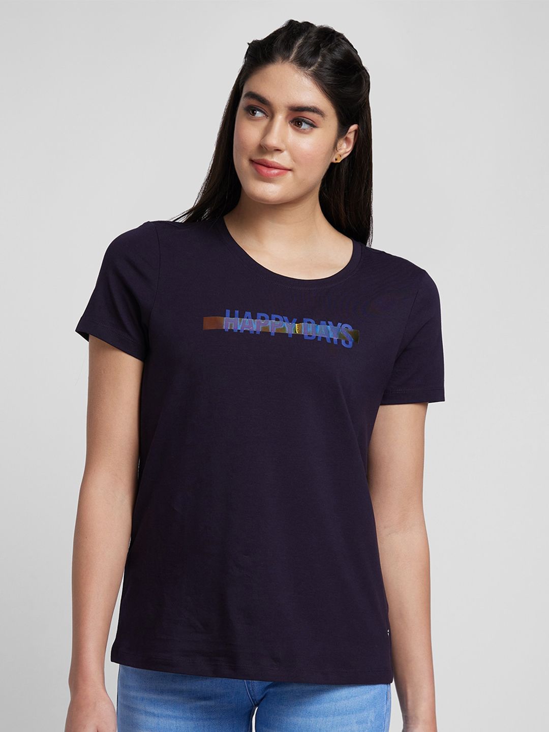SPYKAR Women Round Neck Short Sleeve Cotton T-shirt