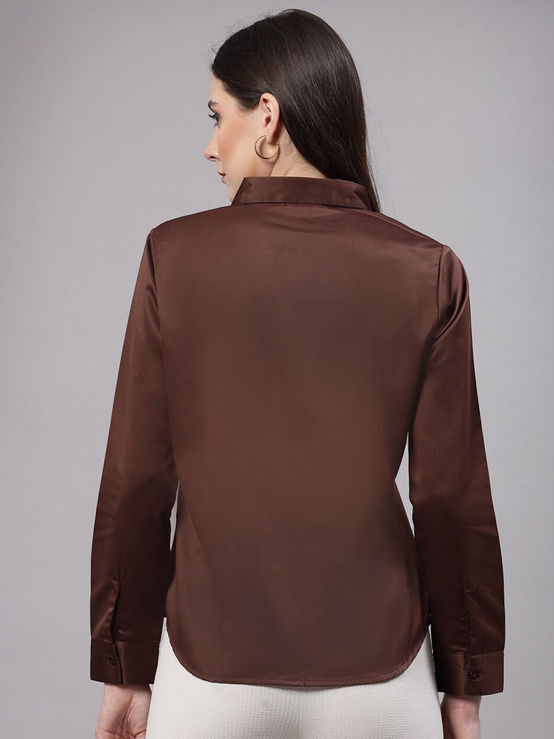 Style Quotient Brown Smart Satin Formal Shirt