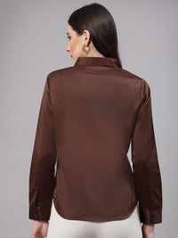 Style Quotient Brown Smart Satin Formal Shirt