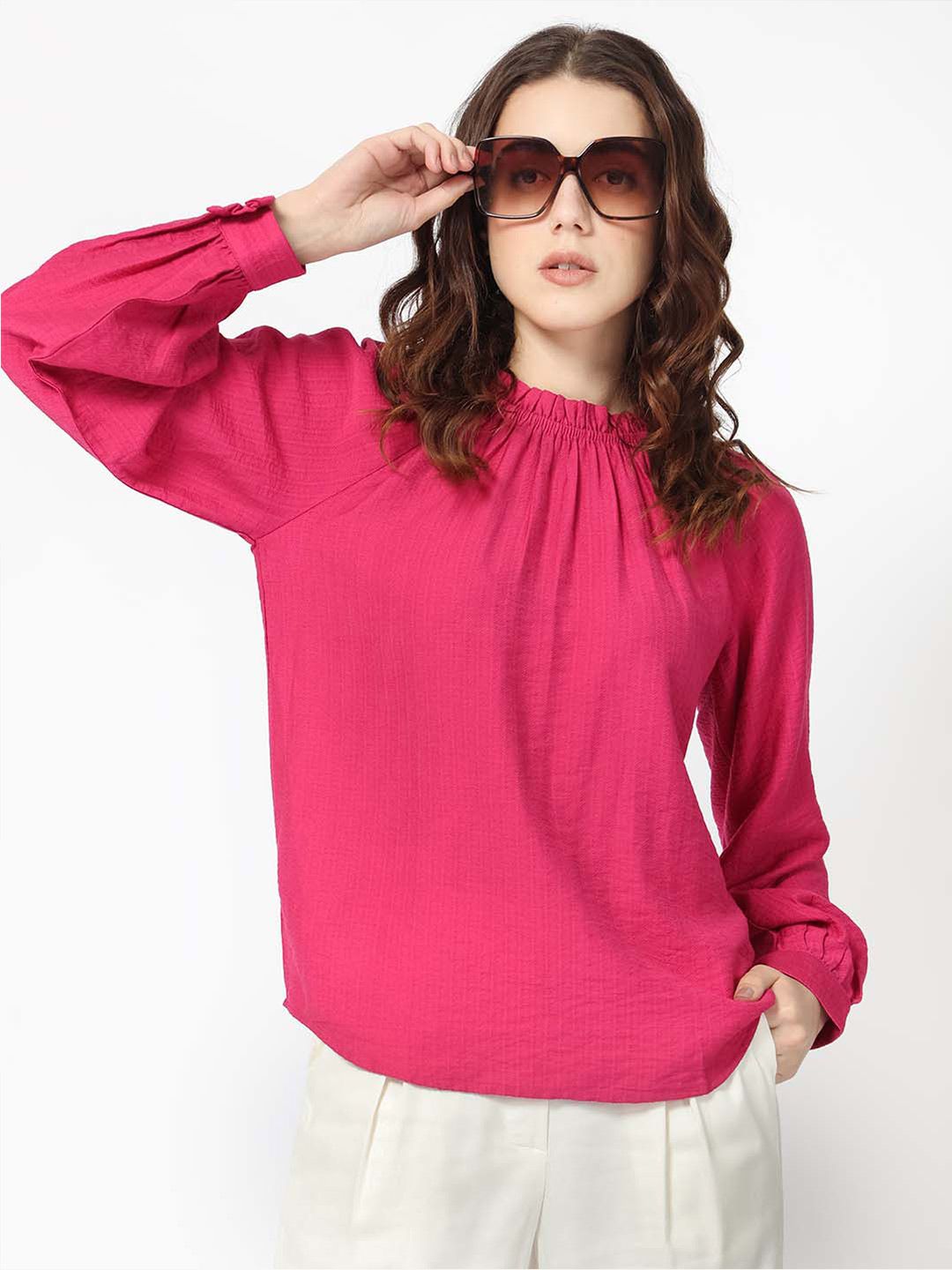 Rareism Round Neck Cuffed Sleeves Dopamine Formal atas