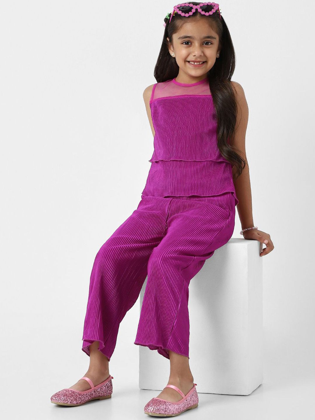 Nauti Nati Girls Pleated Fabric Sleeveless Top & Pants Clothing Set