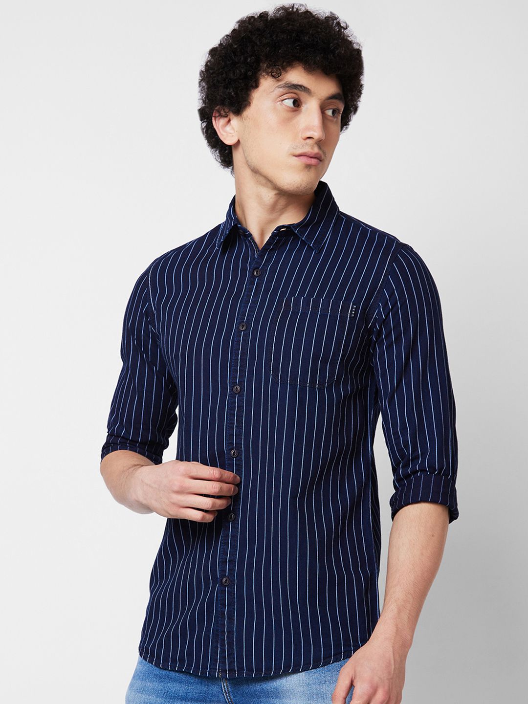 SPYKAR Vertical Striped Long Sleeves Cotton Casual Shirt