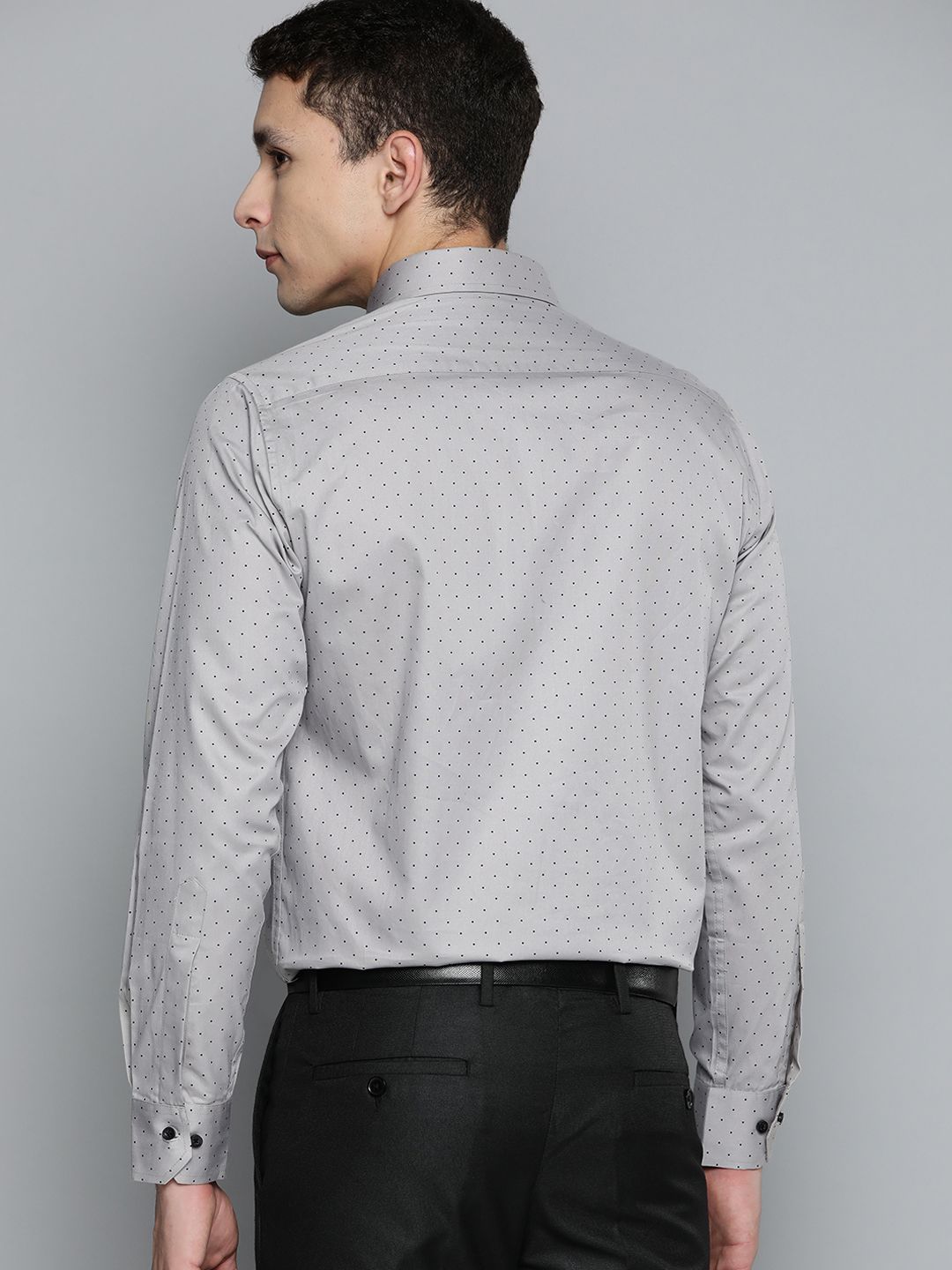 DENNISON Men Grey Smart Polka Dots Printed Formal Shirt