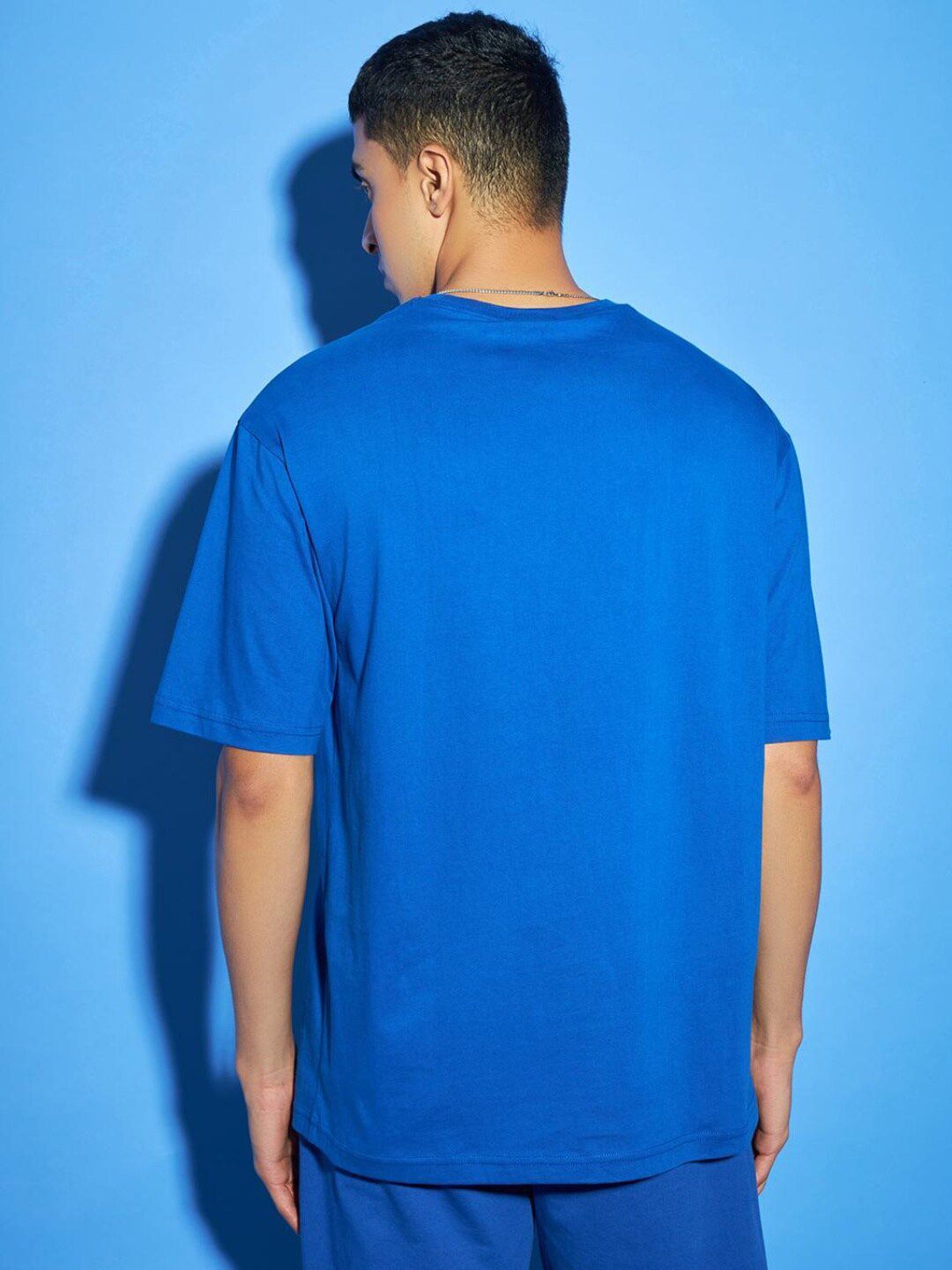 Bewakoof Men Blue Drop-Shoulder Sleeves Pure Cotton Oversized T-shirt