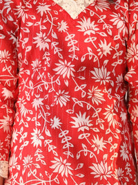 VASTRAMAY Girls Floral Printed V-Neck Regular Sleeves Pure Cotton Kurta Set