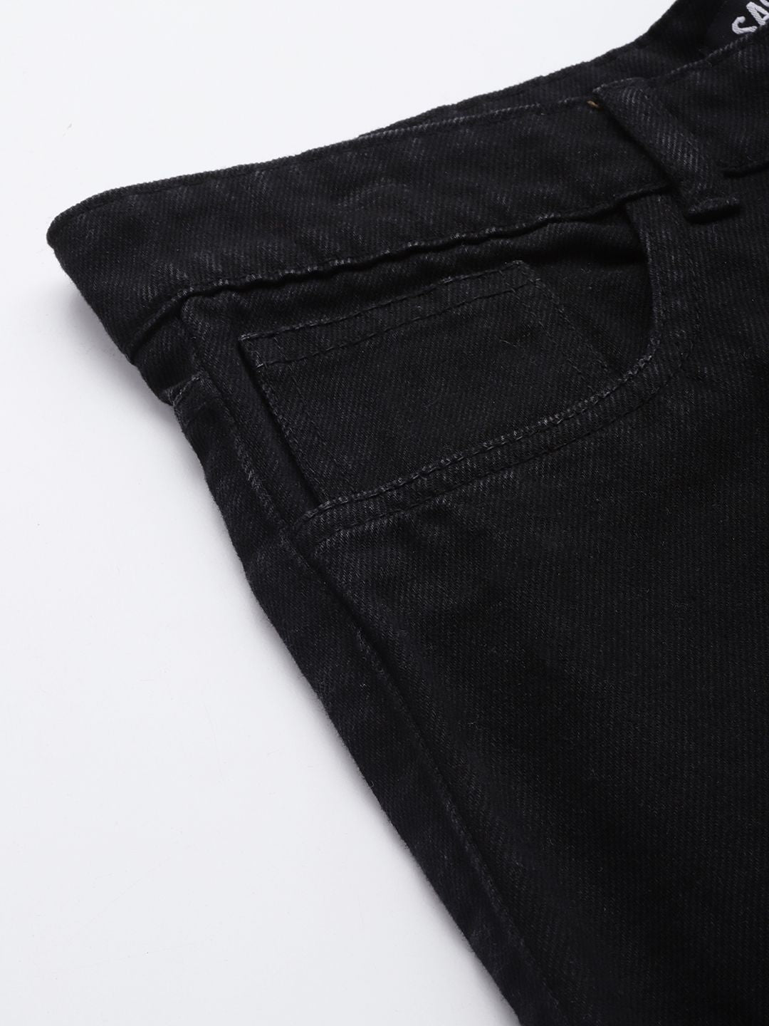 SASSAFRAS Black Comfort Straight Fit High-Rise Cotton Slash Knee Jeans