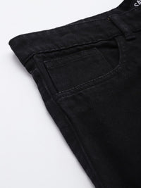 SASSAFRAS Black Comfort Straight Fit High-Rise Cotton Slash Knee Jeans