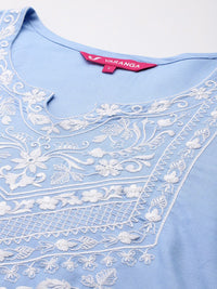 Varanga Floral Embroidered Thread Work Kurta With Trousers & Dupatta