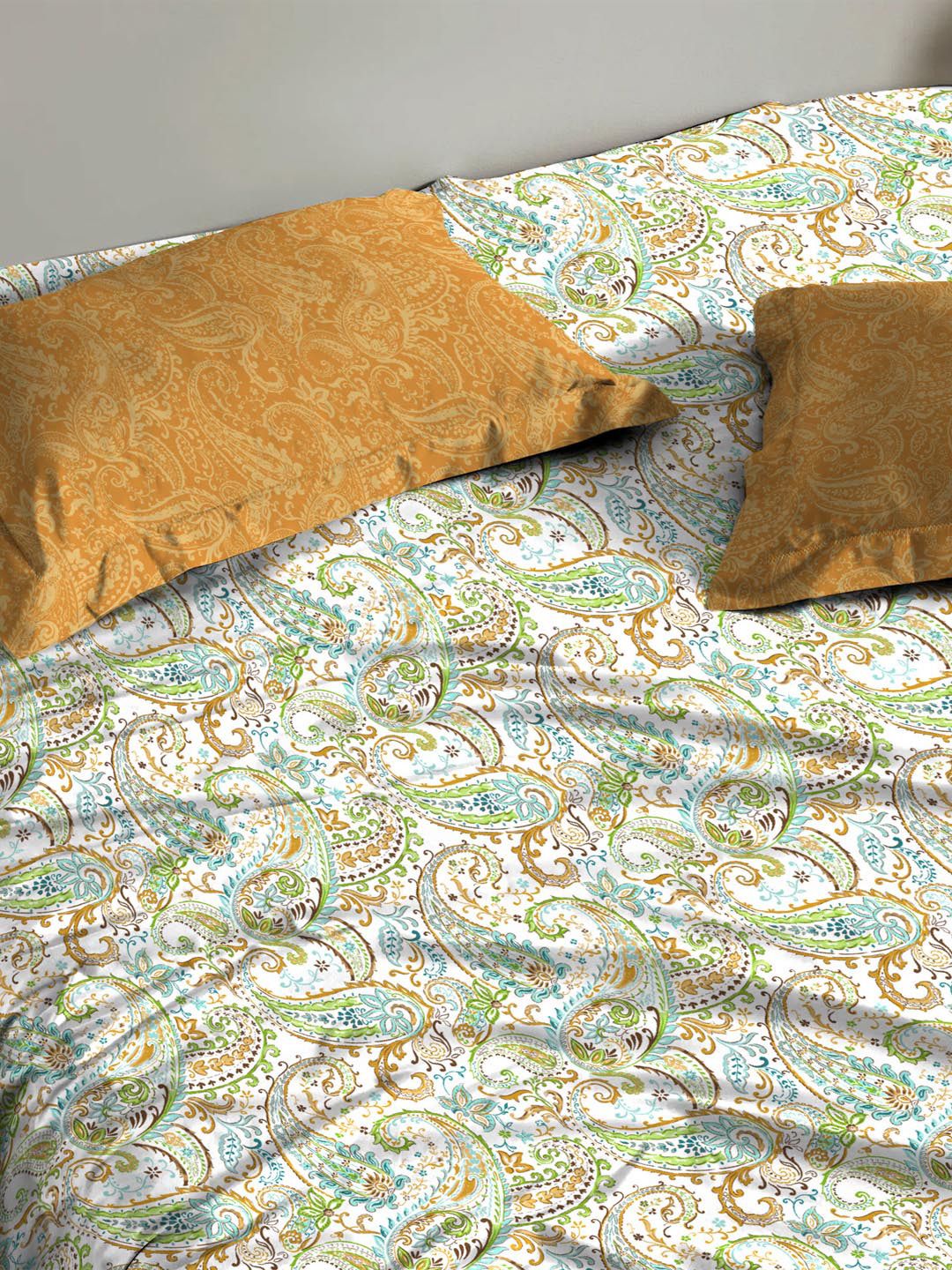MYTRIDENT Paisley Urban Comfort Flat 144TC Queen Cotton 1 Bedsheet with 2 Pillow Covers